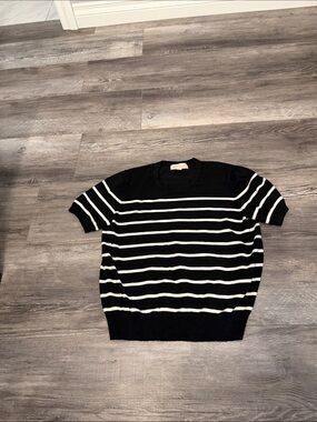 Philosophy Republic Clothing Black & White Striped Short Sleeve Sweater